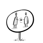 Die Abbildung zeigt eine Karikatur von einem Schild wo zwei Menschen abbgebildet sind die sich die Hand geben